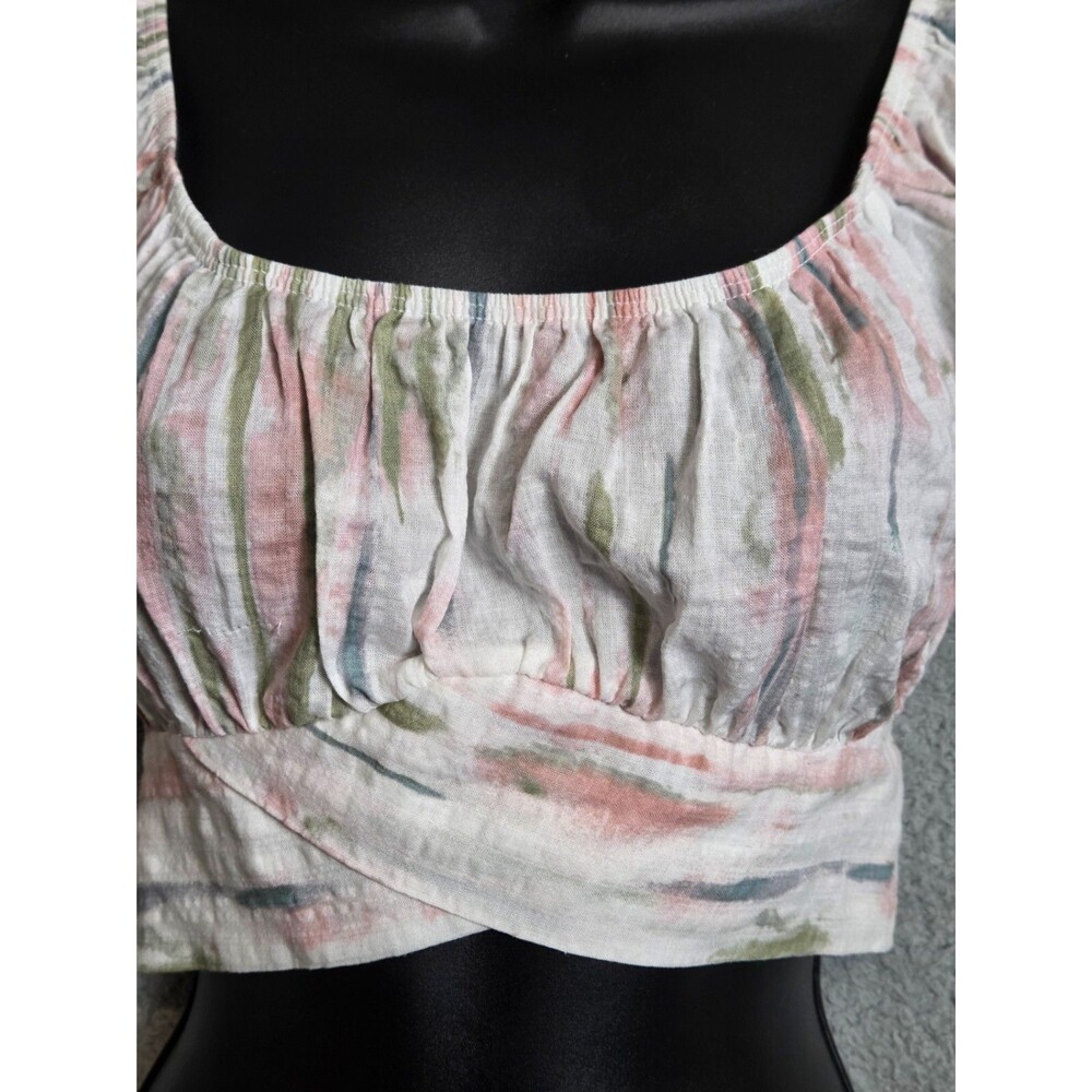 Y2K Miley & Molly Womens Crop Top‎ Sz M Puff Ruffle Sleeve White Multicolor